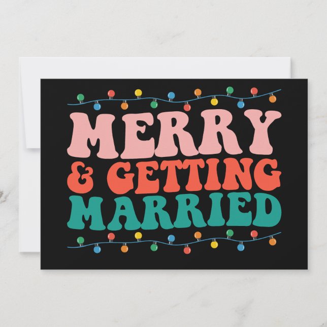 Merry And Getting Married Couple Christmas Groovy Invitation (Front)