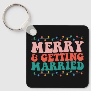 Merry And Getting Married Couple Christmas Groovy Key Ring