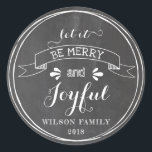 Merry and Joyful Chalkboard Sticker<br><div class="desc">Chalkboard style round sticker for your family's good wishes this holiday season. Use it for envelope or gift accessorising.</div>