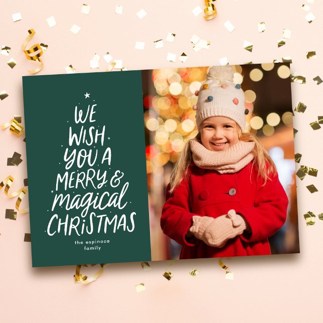 Merry and magical Christmas tree green photo Holiday Card (Creator Uploaded)