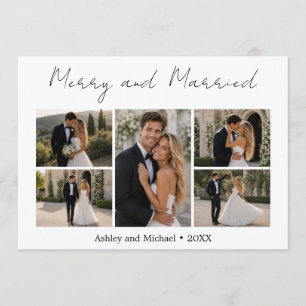 Merry and Married 5 Photo Collage and Script Holiday Card