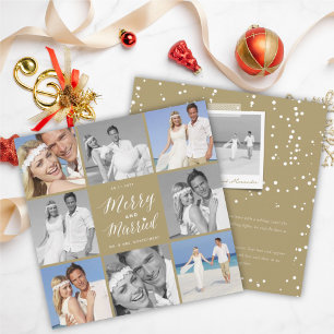 Merry And Married 8 Photo Collage Modern Wedding Holiday Card