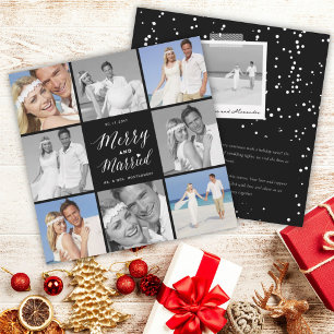 Merry And Married 8 Photo Collage Modern Wedding Holiday Card