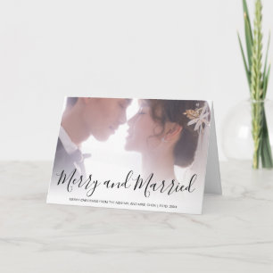Merry and Married Black and White Newlywed Elegant Holiday Card
