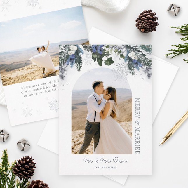 Merry and Married Blue Winter Greenery Photo (Creator Uploaded)