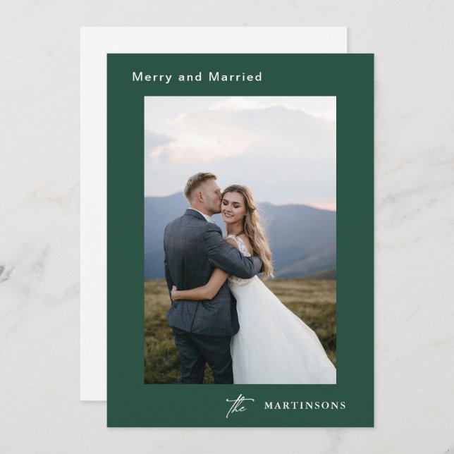 Merry and Married Calligraphy Photo Christmas Holiday Card (Front/Back)