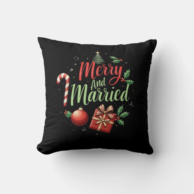 Merry and Married Celebrating Your First Christmas Cushion (Front)