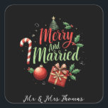 Merry and Married Celebrating Your First Christmas Square Sticker<br><div class="desc">Celebrate being "Merry and Married" this holiday season! Whether it’s your first Christmas as newlyweds,  planning a Christmas wedding,  or sharing festive laughs as husband and wife,  discover unique ideas to make this holiday magical. Perfect for couples,  anniversaries,  and holiday love stories.</div>