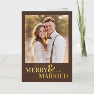Merry and Married Christmas Photo Card - Brown