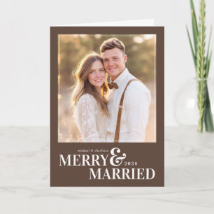 Merry and Married Christmas Photo Card - Brown