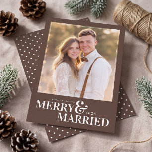 Merry and Married Christmas Photo Card - Brown