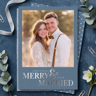 Merry and Married Christmas Photo - Dusty Blue