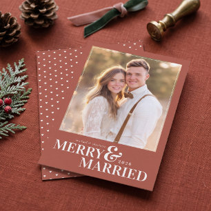 Merry and Married Christmas Photo - Terracotta Red Holiday Card