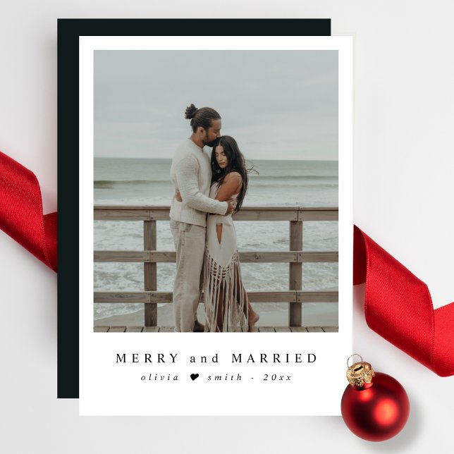 Merry and Married Coastal Newlywed Christmas Photo Holiday Card (Creator Uploaded)