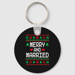 Merry And Married Couples Matching Ugly Christmas  Key Ring