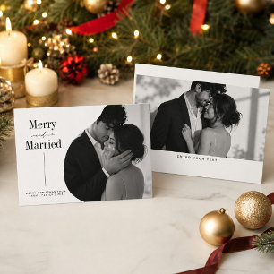 Merry and Married Curved  Newlywed Christmas Photo Holiday Card