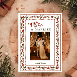 Merry And Married Elegant Border Photo Christmas Holiday Card