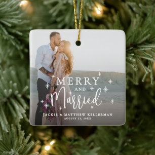 Merry And Married Elegant Photo Christmas Ceramic Ornament