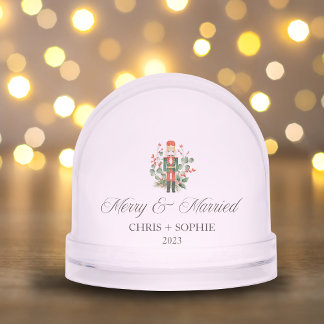 Merry And Married First Christmas Nutcracker  Snowglobe