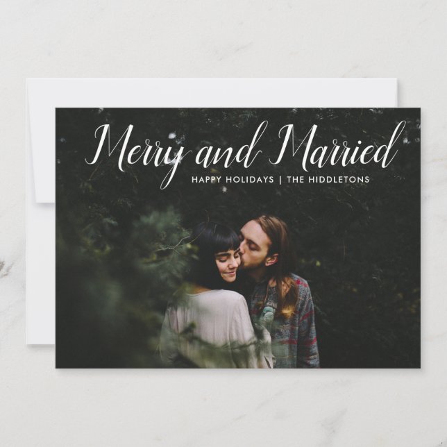 Merry And Married | First Christmas Photo Holiday Card (Front)