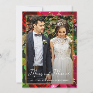Merry and Married Floral Green Holiday Greeting Card