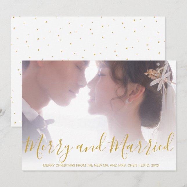 Merry and Married Gold Newlywed Elegant Holiday Card (Front/Back)