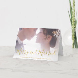 Merry and Married Gold Newlywed Elegant Holiday Card