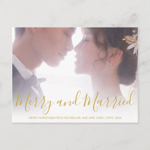 Merry and Married Gold Newlywed Elegant Holiday Postcard