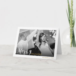Merry and Married Gold Script Newlyweds Christmas Holiday Card