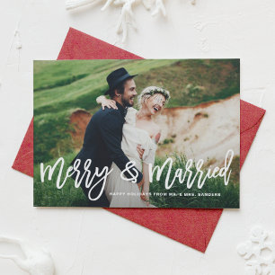 Merry and Married Hand Lettered Holiday Photo Card