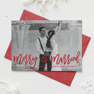 Merry and Married Hand Lettered Holiday Photo Card