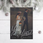 Merry and Married Hand-Lettering Photo Holiday Card<br><div class="desc">Original hand-lettering over full bleed photo; backer colour is editable or add more photos and text.</div>