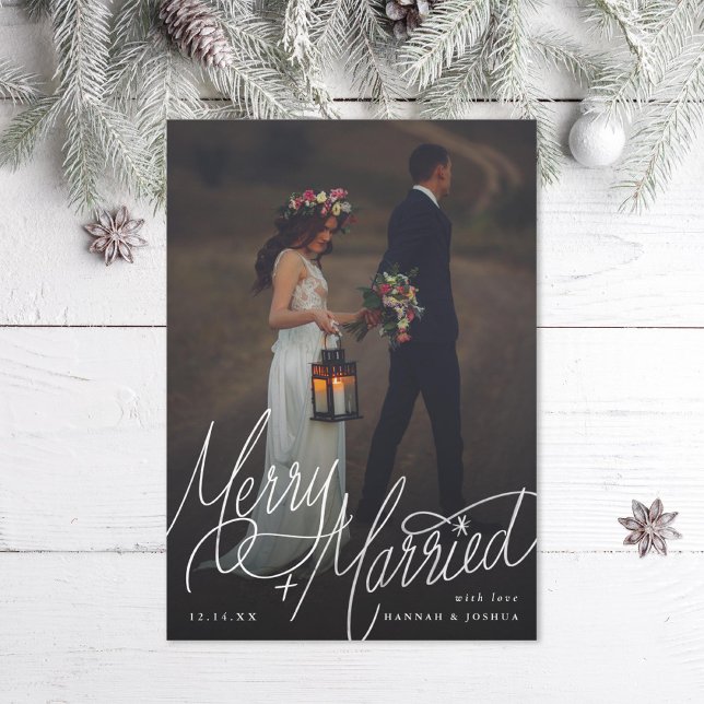 Merry and Married Hand-Lettering Photo Holiday Card (Creator Uploaded)