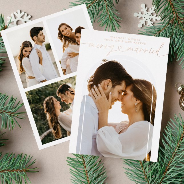Merry and Married Heart Script Christmas Photo (Creator Uploaded)