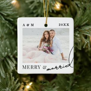 Merry And Married Minimalist Photo Ceramic Ornament
