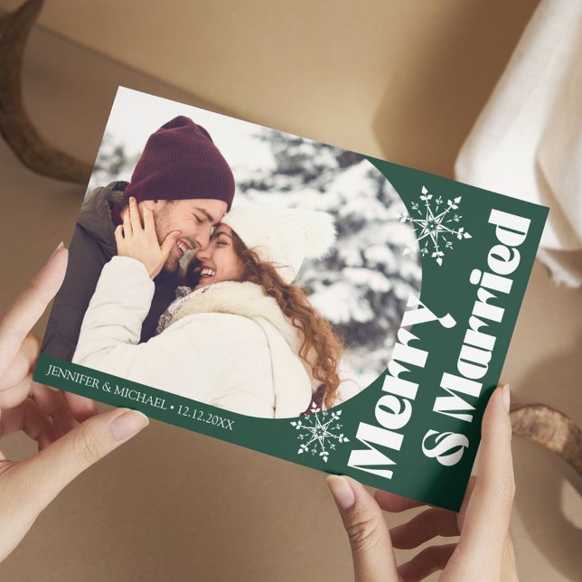 merry and married modern arch photo green holiday card (Creator Uploaded)