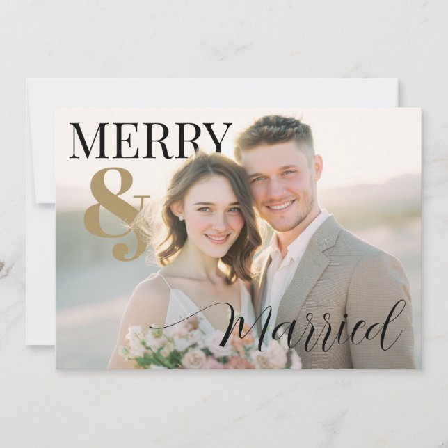 Merry and Married Modern Photo Holiday Card (Front)