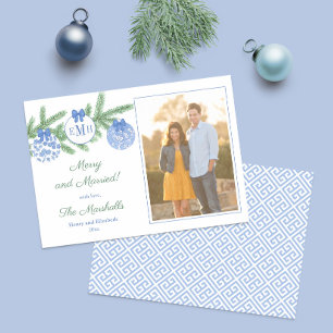 Merry And Married Monogram Merry Christmas Photo  Holiday Card