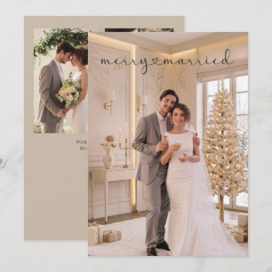 Merry and Married Newly Wed Personalised 4 Photo Holiday Card