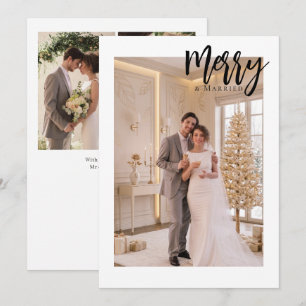 Merry and Married Newly Wed Personalised 4 Photo Holiday Card