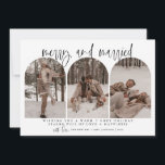 Merry And Married Newlywed Christmas Card Modern<br><div class="desc">This holiday card features a beautiful calligraphy font paired with a simple serif font. This gorgeous modern minimal Christmas card allows three separate sections to upload your own perfect pictures to the font.</div>