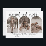 Merry And Married Newlywed Christmas Card Modern<br><div class="desc">This holiday card features a beautiful calligraphy font paired with a simple serif font. This gorgeous modern minimal Christmas card allows three separate sections to upload your own perfect pictures to the font.</div>