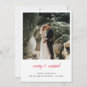Merry And Married Newlywed Elegant Photo Thank You Card
