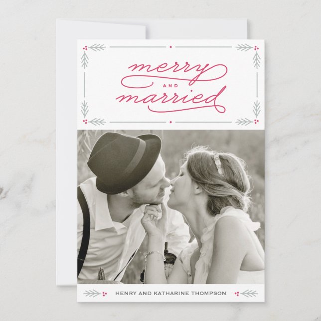 Merry and Married Newlywed Holiday Photo Card (Front)