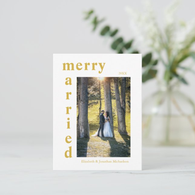 Merry and Married Newlywed Photo Christmas Holiday Postcard (Standing Front)