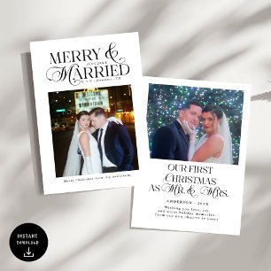 Merry and Married Newlyweds Photo First Christmas Holiday Card