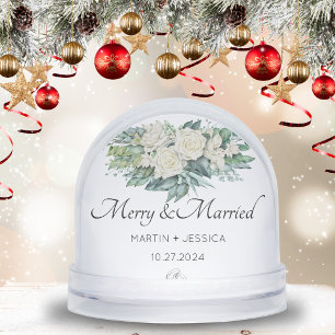 Merry And Married Our First Christmas Floral  Snowglobe