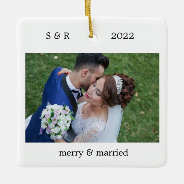 Merry and Married Personalised Photo Ceramic Ornament (Front)