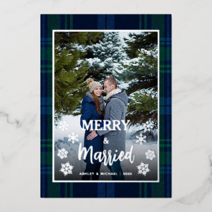Merry and Married Photo Blue Green Tartan Plaid