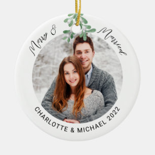 Merry and Married Photo Ceramic Tree Decoration
